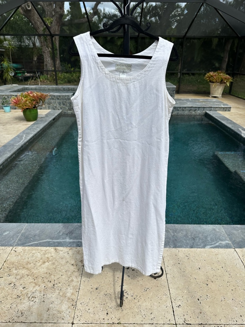 Norton Mcnaughton White Sleeveless Maxi Dress Classic Modern LG Linen Blend - Picture 7 of 10